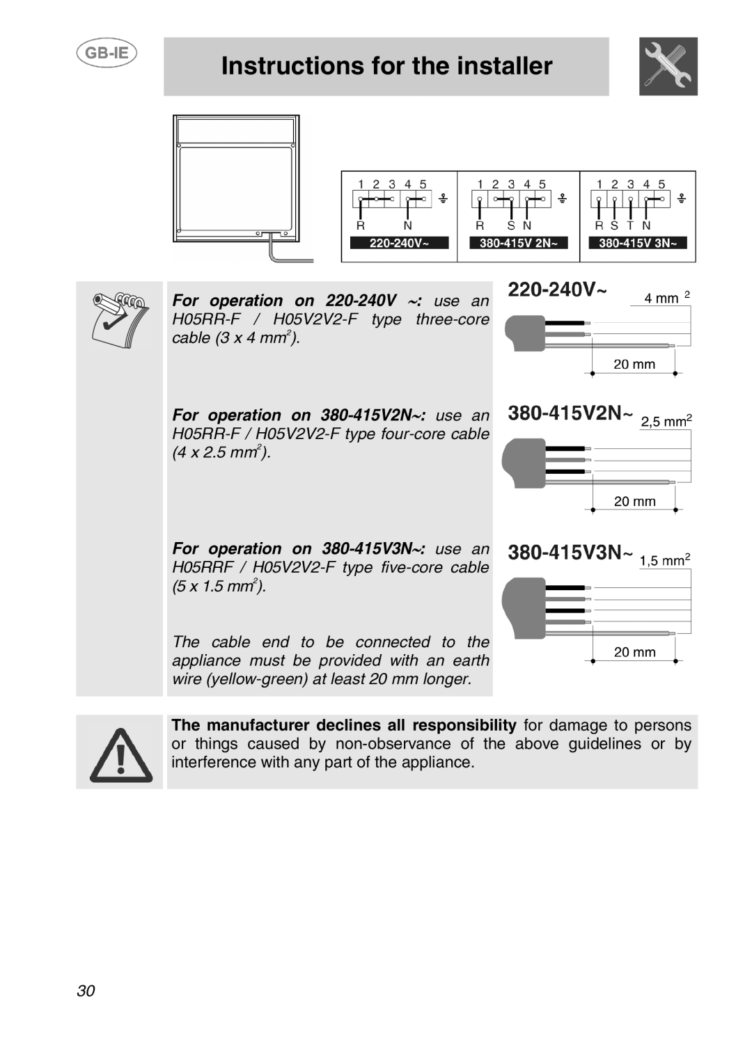 Smeg AP410X, AP320XC, AP320EB manual Instructions for the installer 