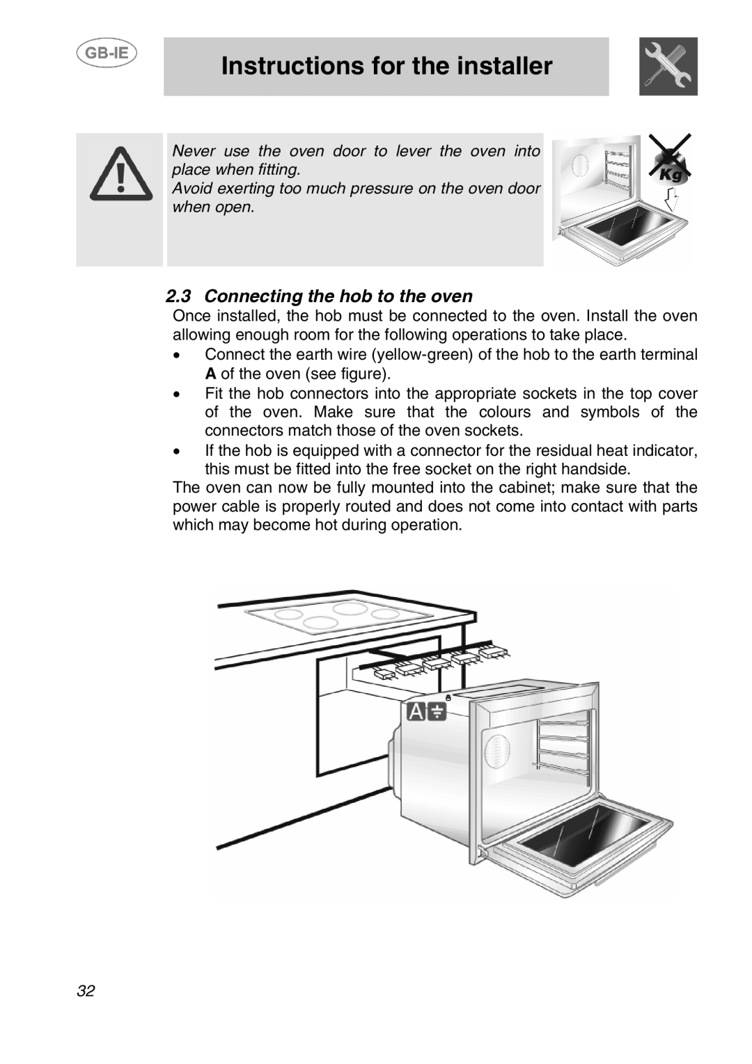 Smeg AP410X, AP320XC, AP320EB manual Connecting the hob to the oven 