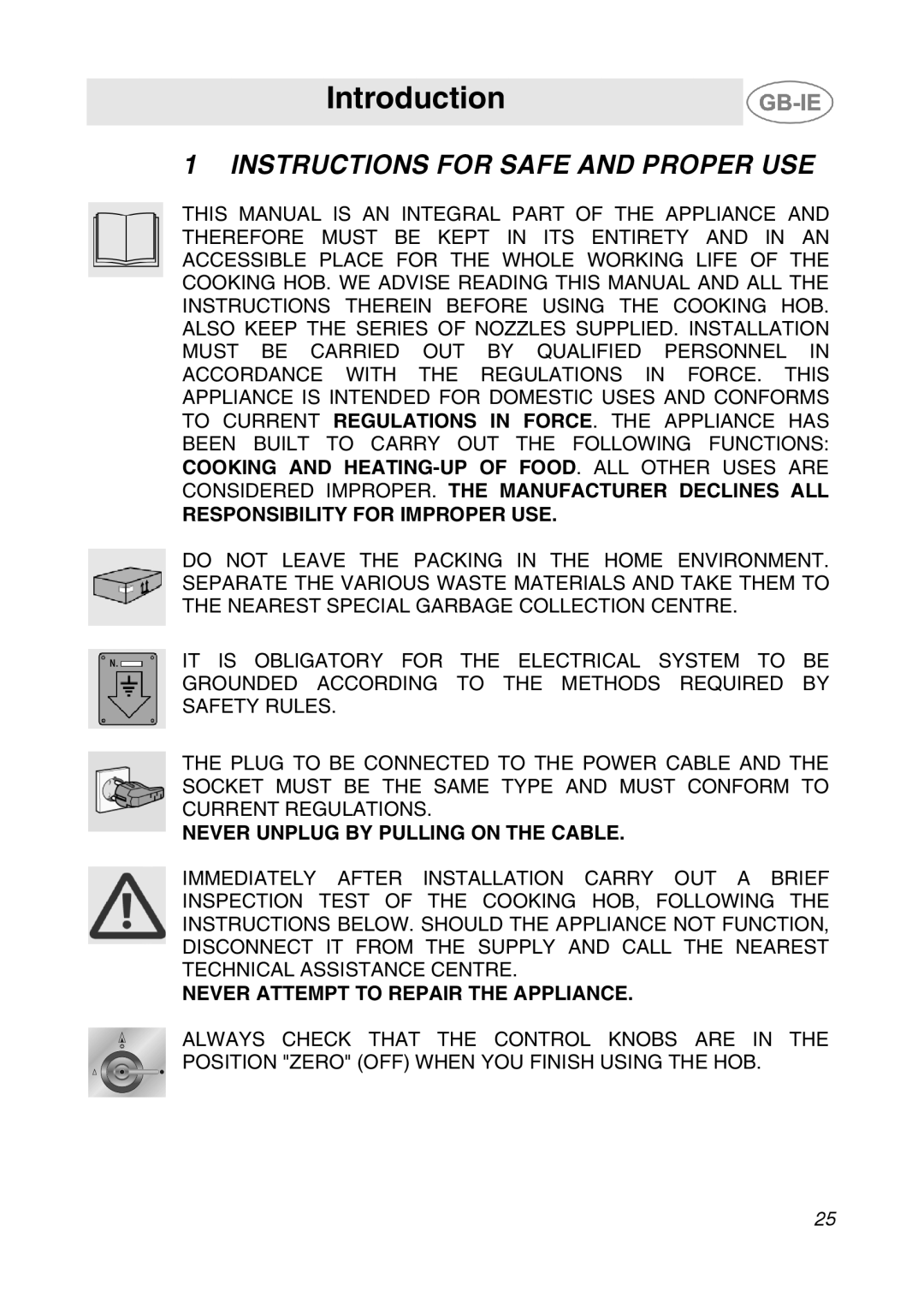 Smeg AP64S3 manual Introduction, Instructions for Safe and Proper USE 