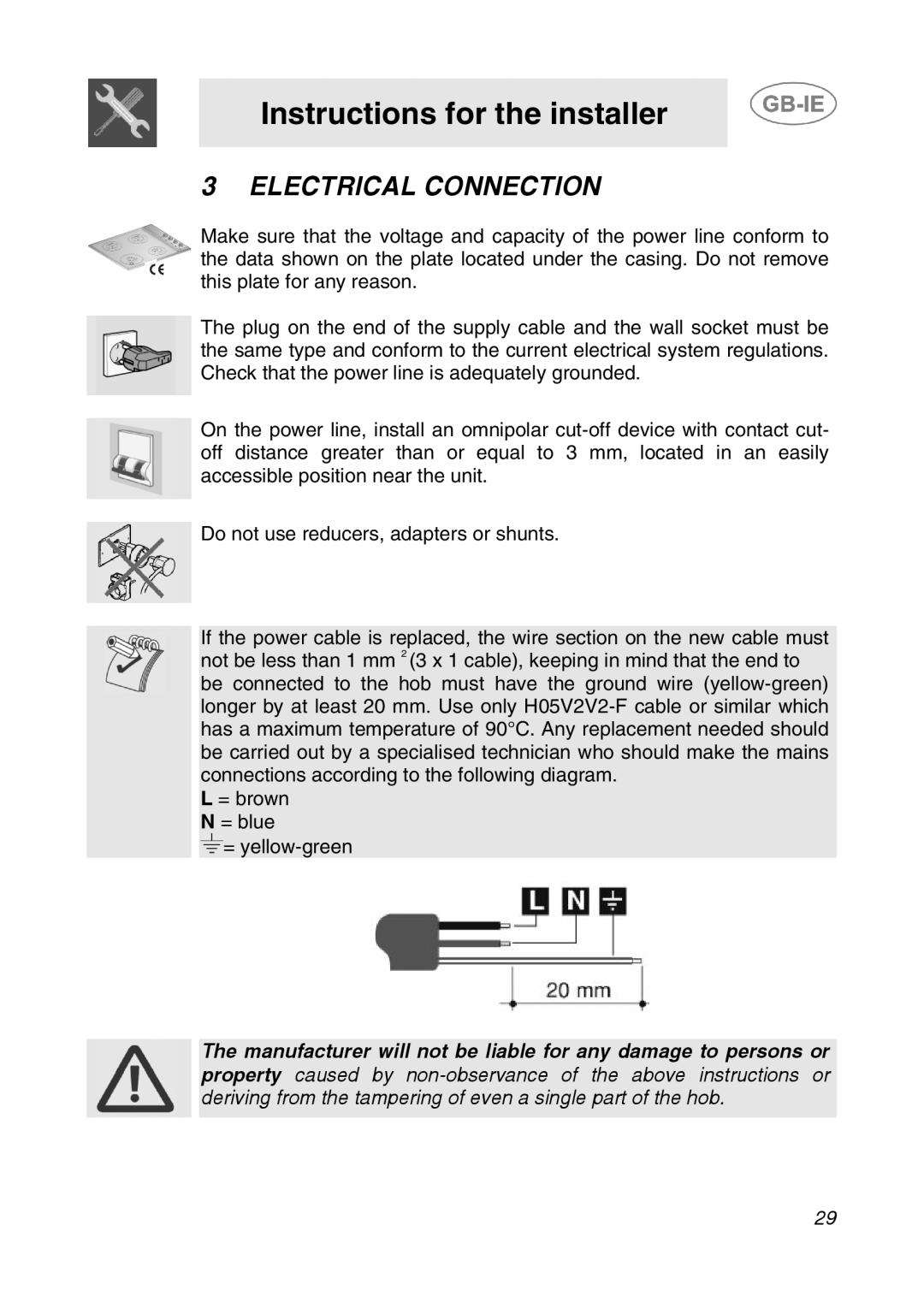 Smeg AP64S3 manual Electrical Connection 