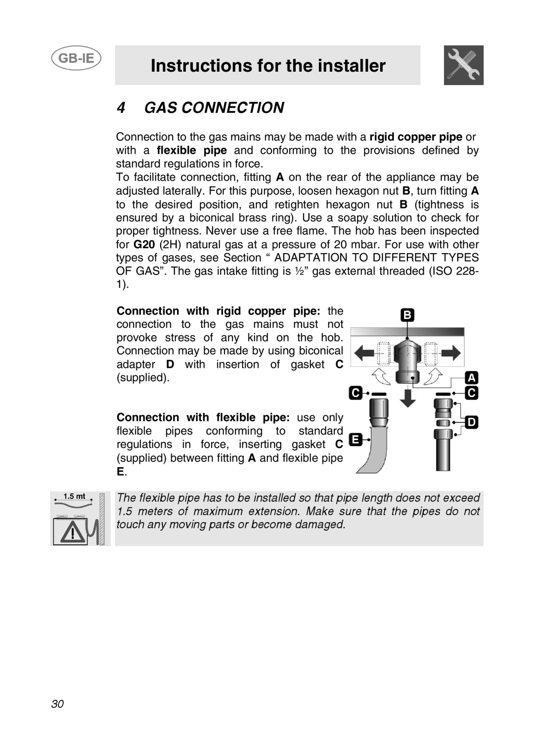 Smeg AP64S3 manual GAS Connection 