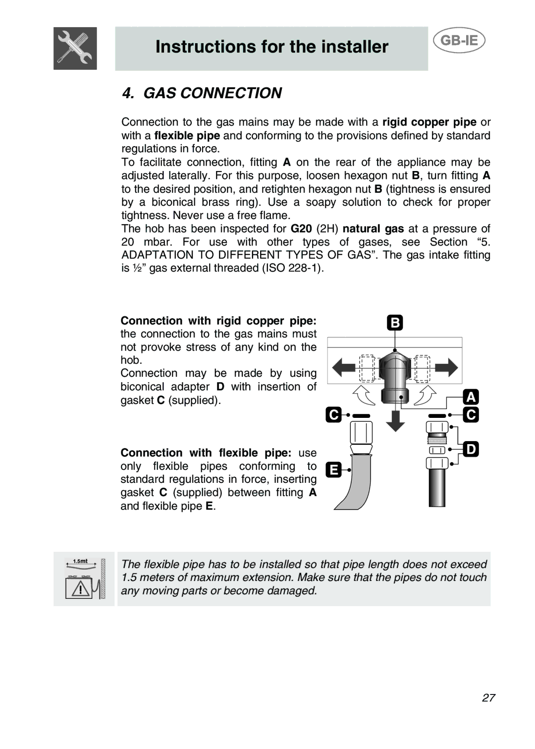 Smeg AP704S3 manual GAS Connection 