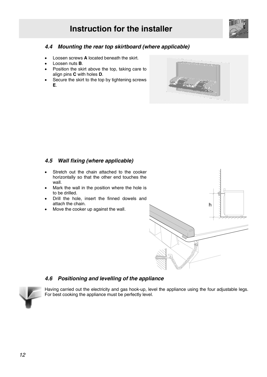 Smeg APC61BVG, APC61XVG manual Mounting the rear top skirtboard where applicable, Wall fixing where applicable 