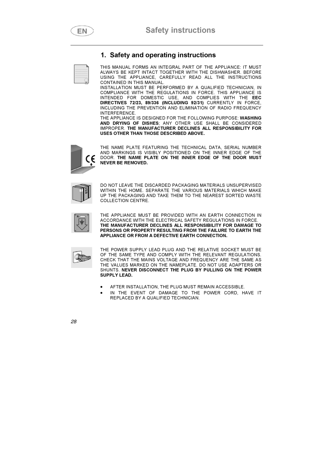 Smeg APL12-1 manual Safety instructions, Safety and operating instructions 