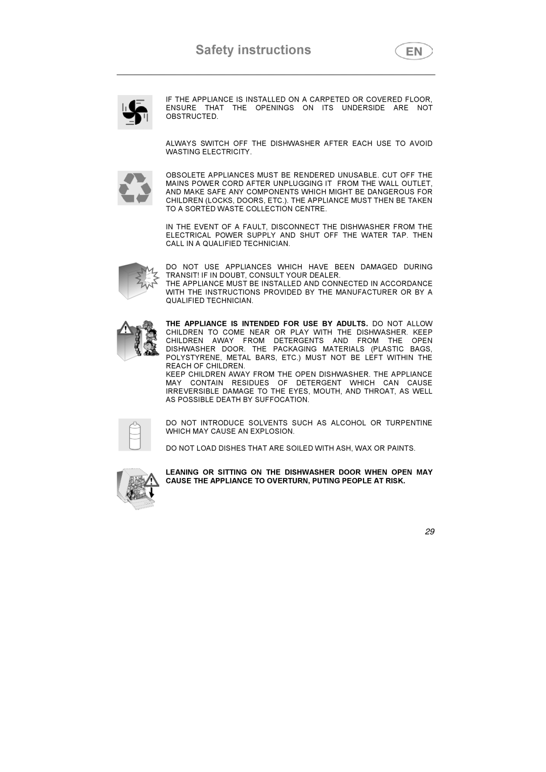 Smeg APL12-1 manual Safety instructions 