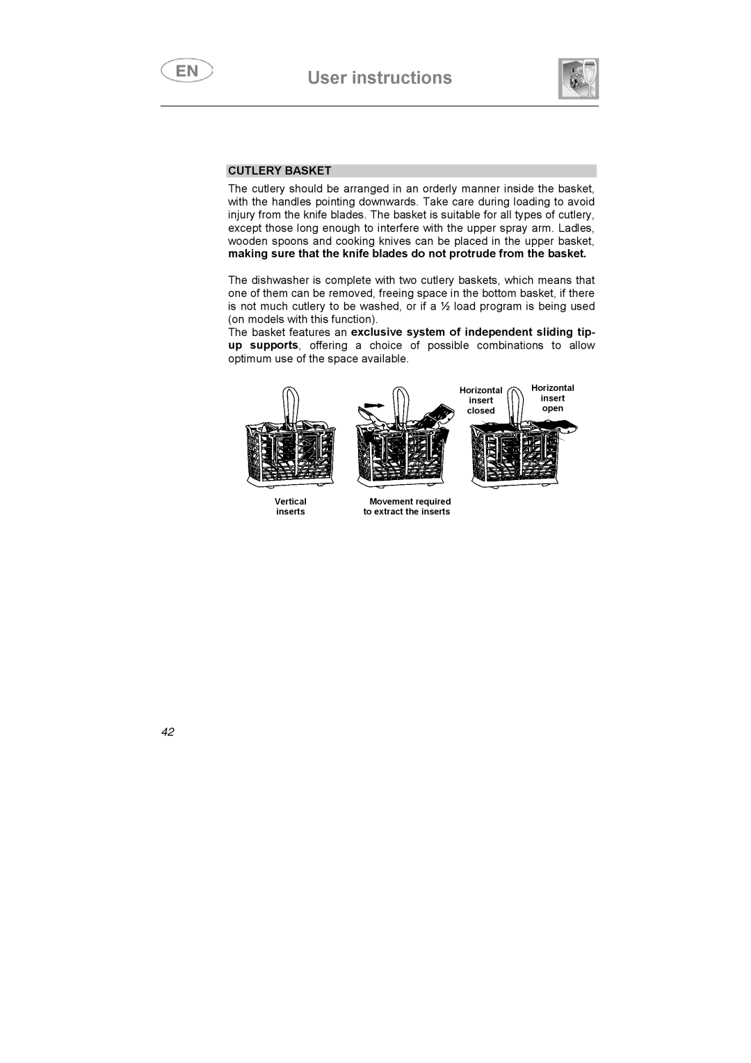 Smeg APL12-1 manual Cutlery Basket 