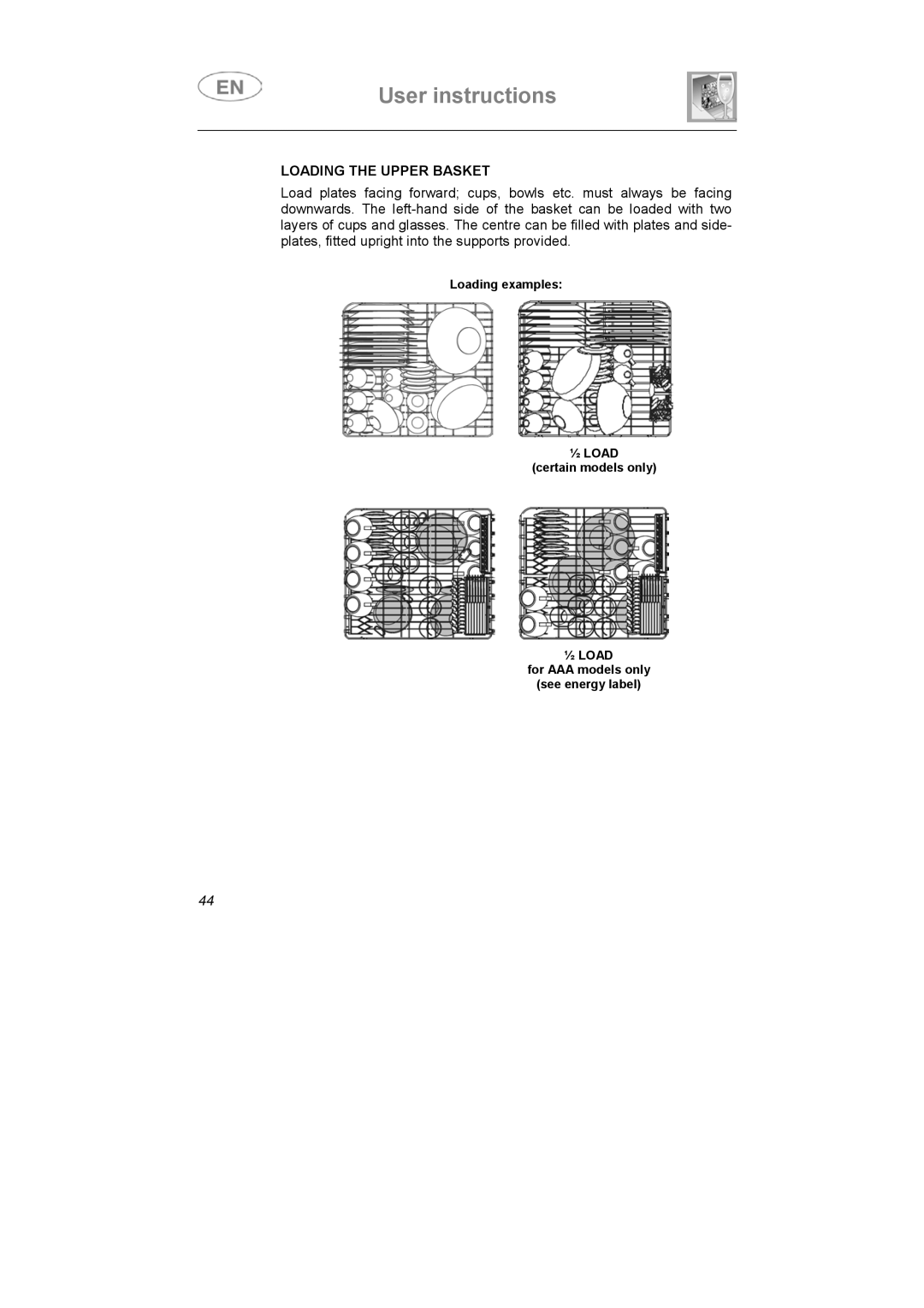 Smeg APL12-1 manual Loading the Upper Basket 