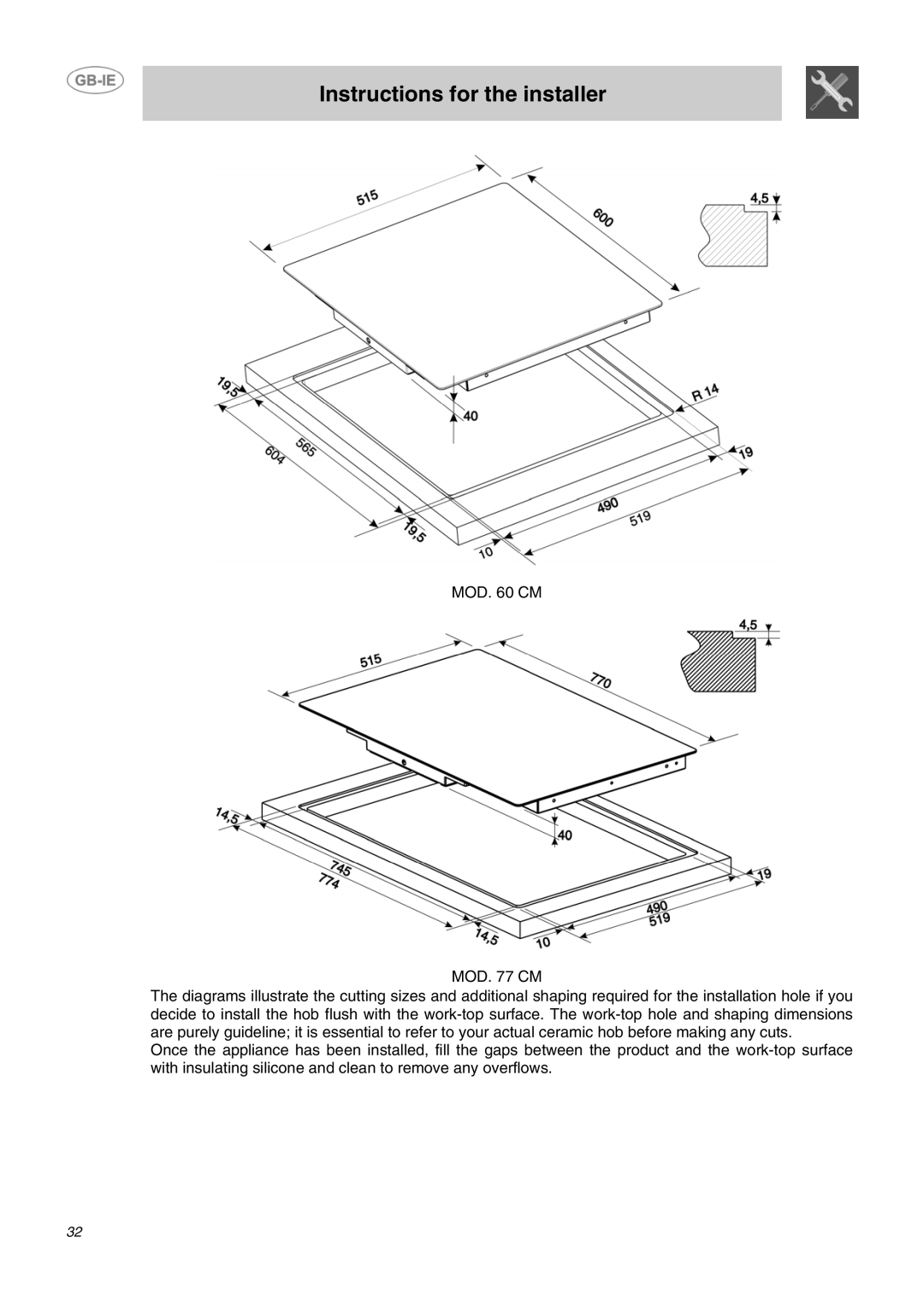 Smeg APL2640TC manual Instructions for the installer 