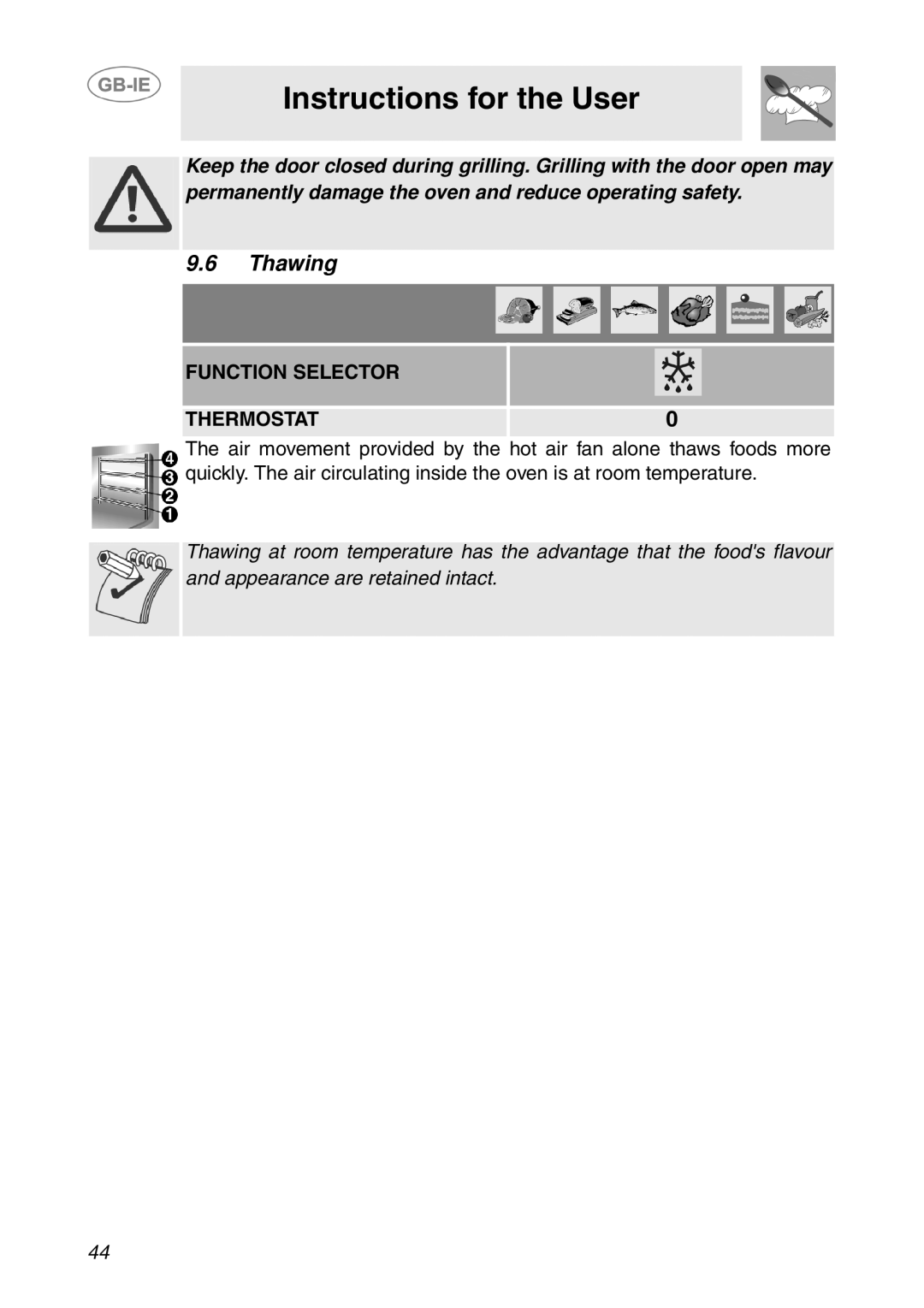 Smeg APL360XC1 manual Thawing 