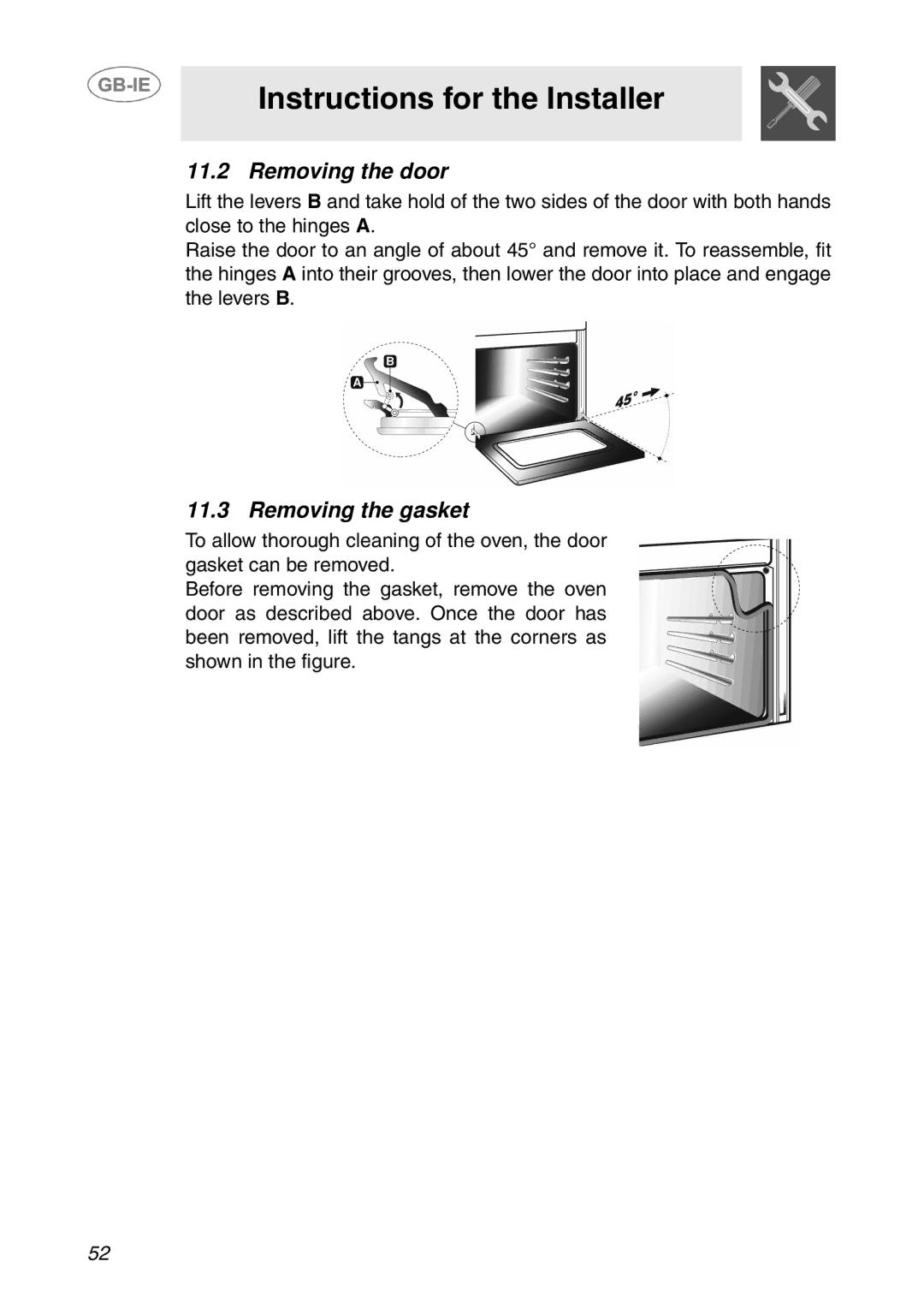 Smeg APL360XC1 manual Removing the door, Removing the gasket 