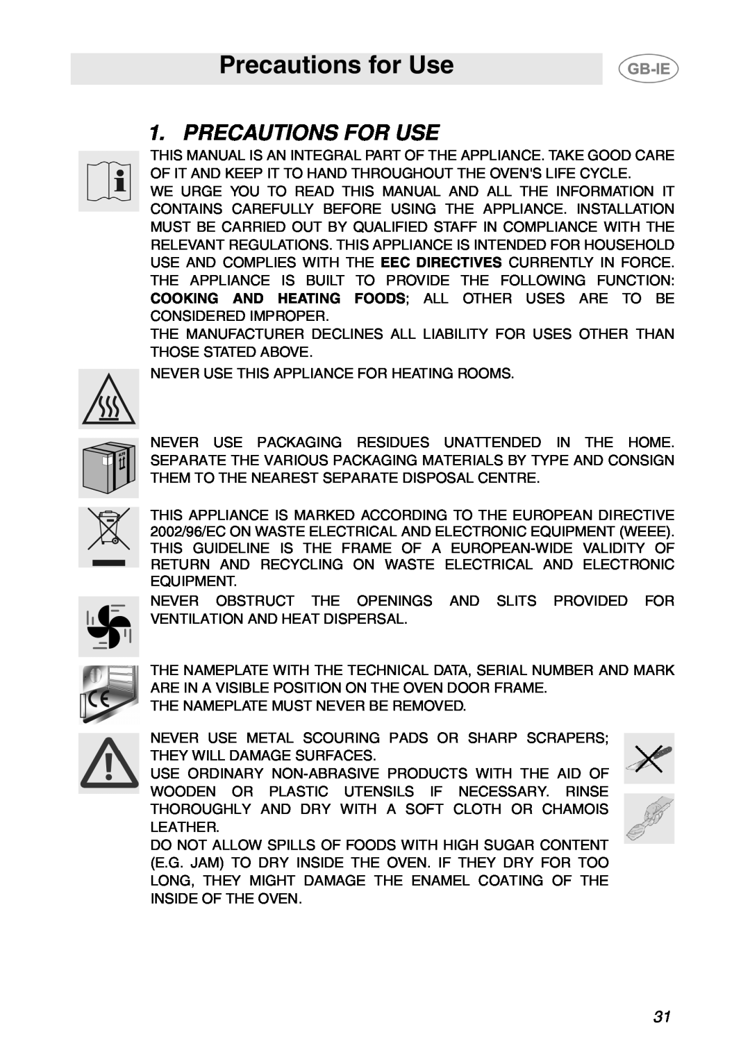 Smeg APL360XC1 manual Precautions for Use, Precautions For Use 