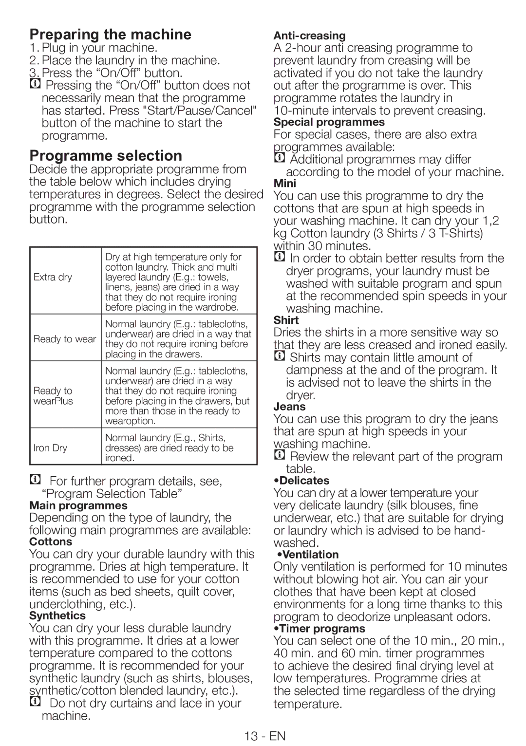 Smeg AS 73 CS manual Preparing the machine 1. Plug in your machine, Programme selection 