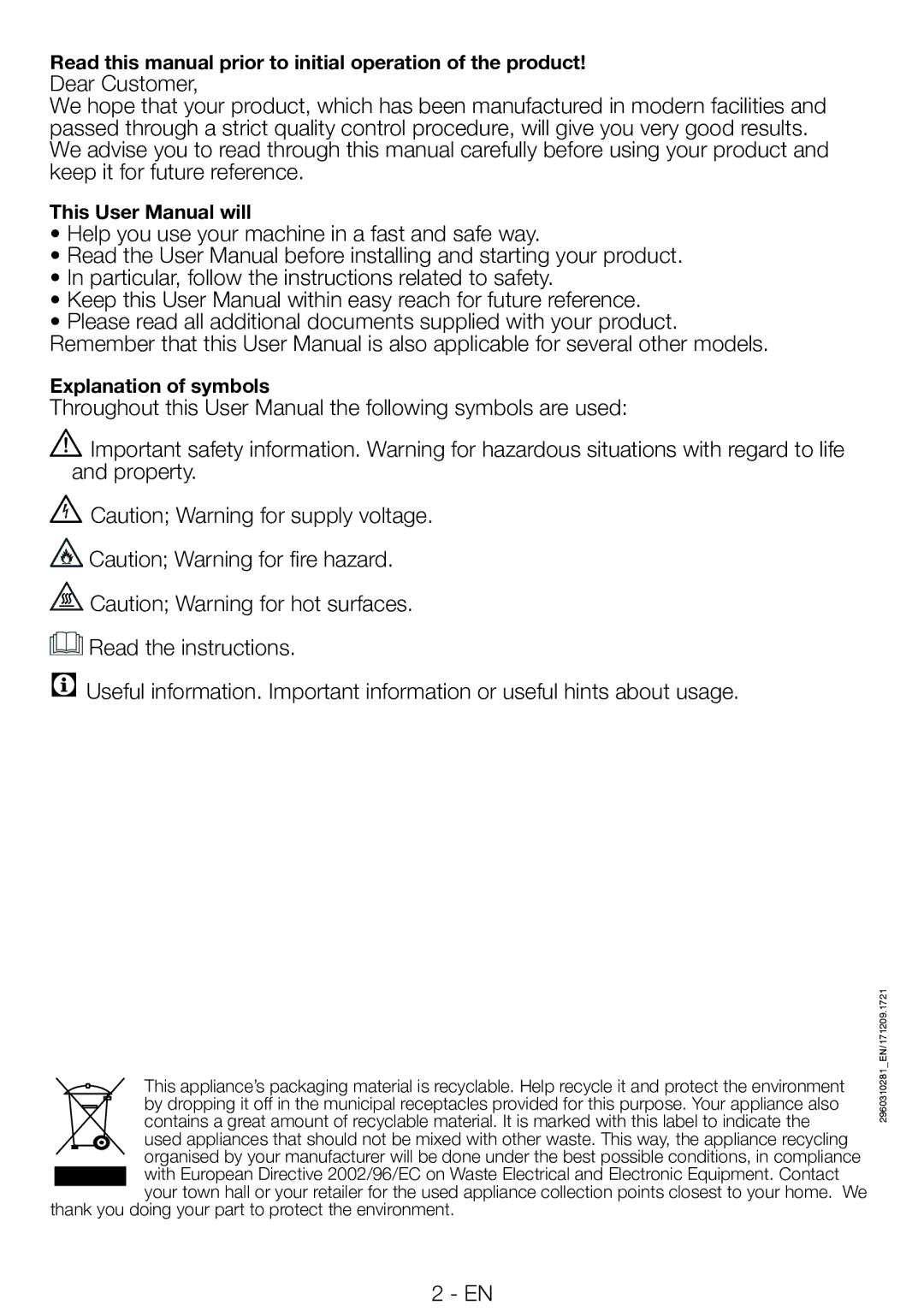 Smeg AS 73 CS Read this manual prior to initial operation of the product 