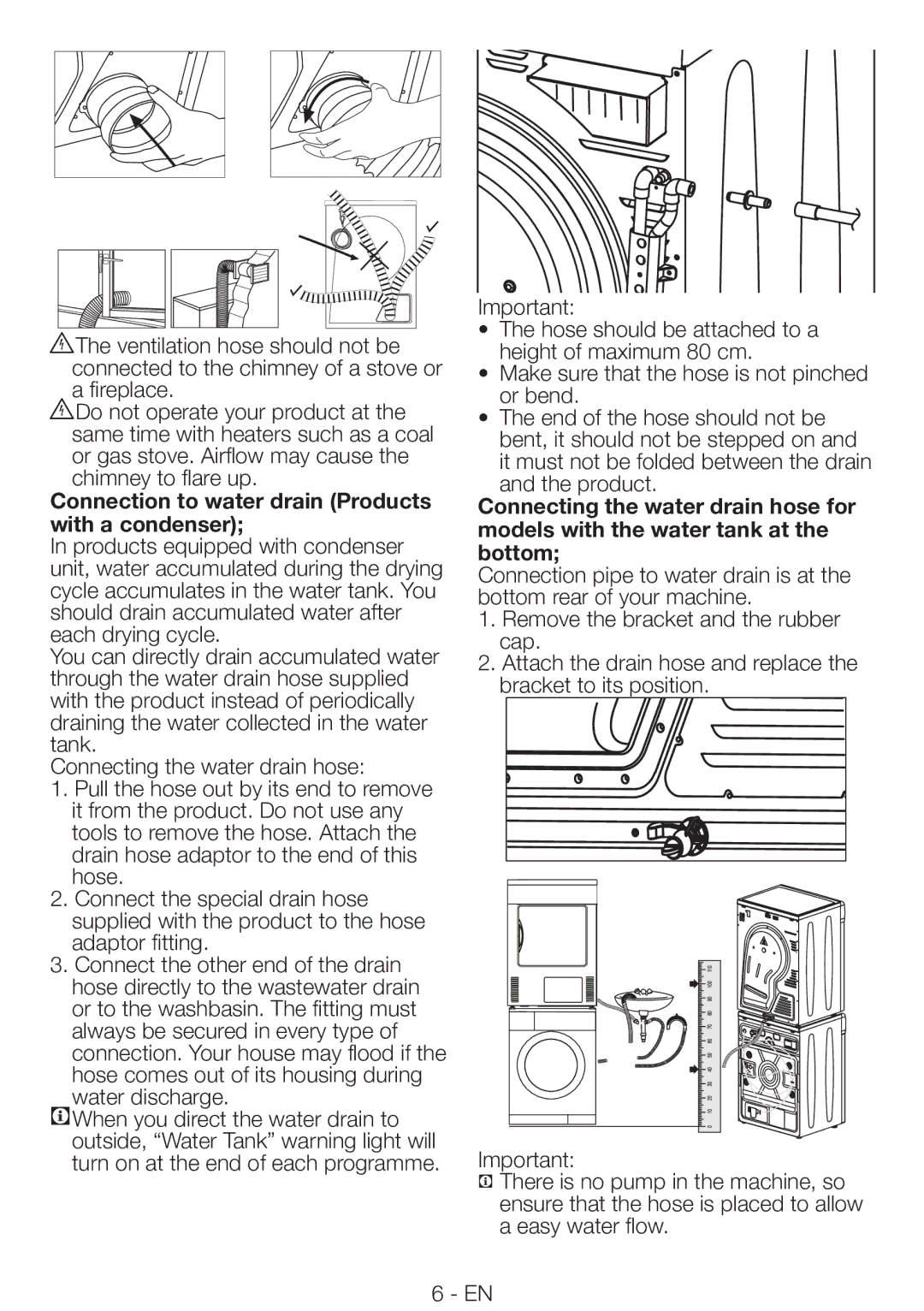 Smeg AS 73 CS manual Connection to water drain Products with a condenser 