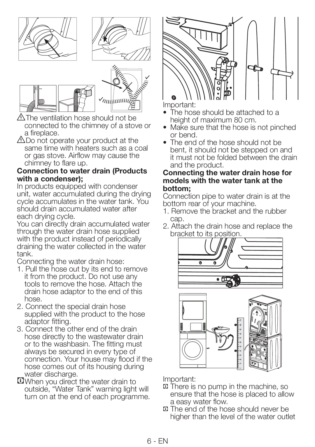 Smeg AS73CES manual Connection to water drain Products with a condenser 