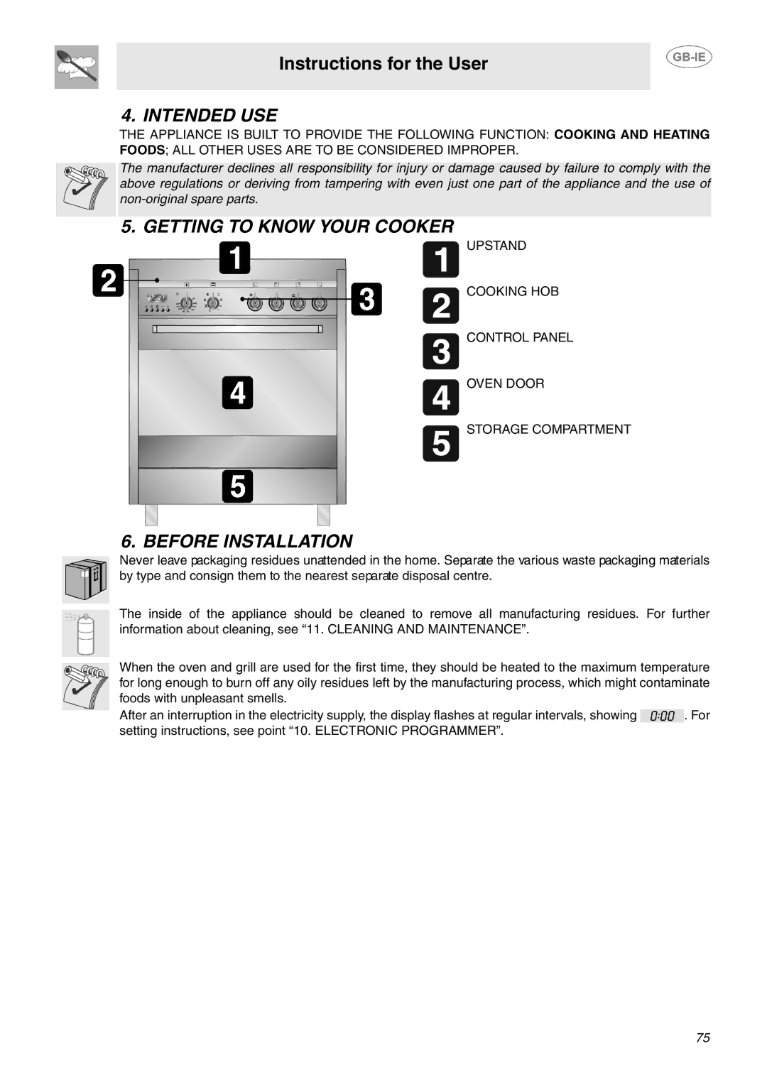 Smeg B70CMSX5 manual Intended USE, Getting to Know Your Cooker, Before Installation 