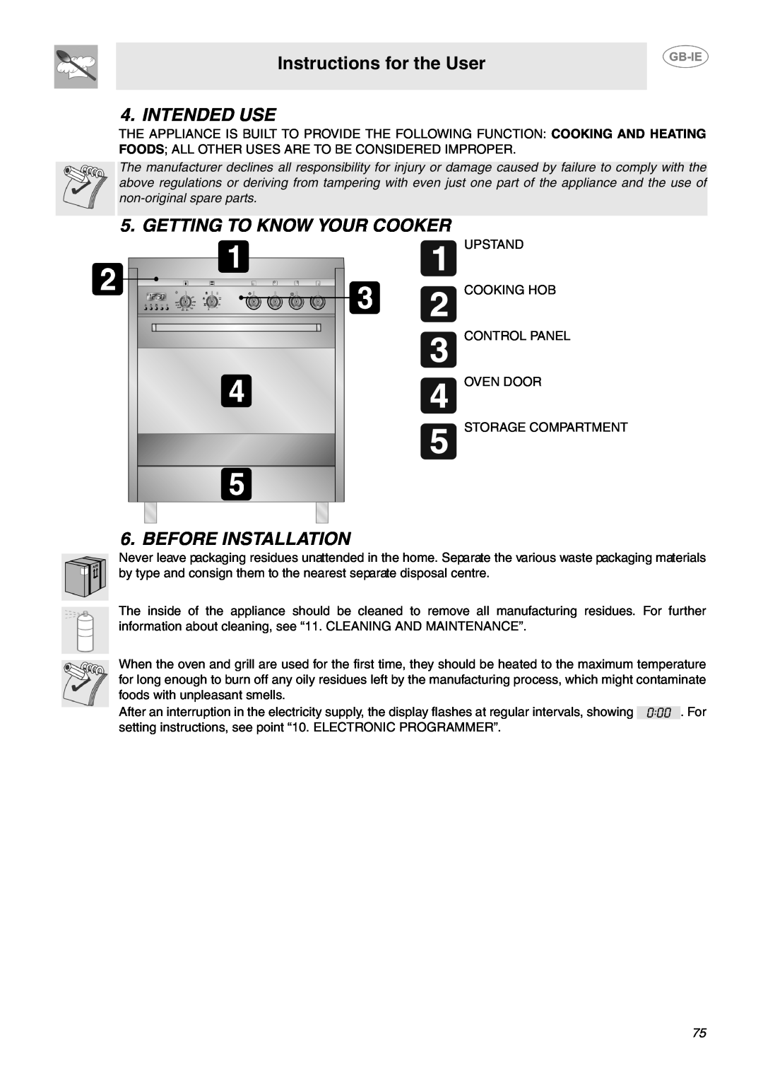 Smeg B70CMSX5 manual Instructions for the User, Intended Use, Getting To Know Your Cooker, Before Installation 
