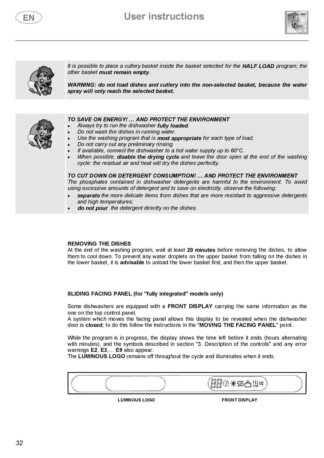 Smeg BL2S, BL1S instruction manual Removing the Dishes, Sliding Facing Panel for fully integrated models only 