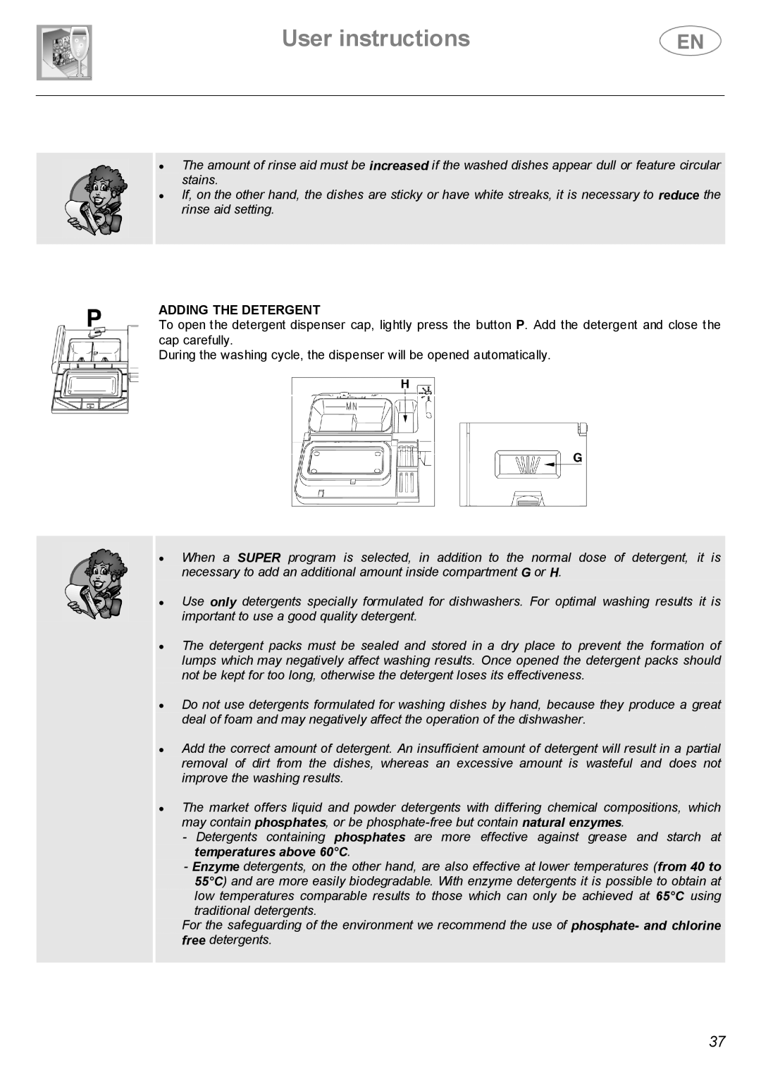 Smeg BL1S, BL2S instruction manual Adding the Detergent 