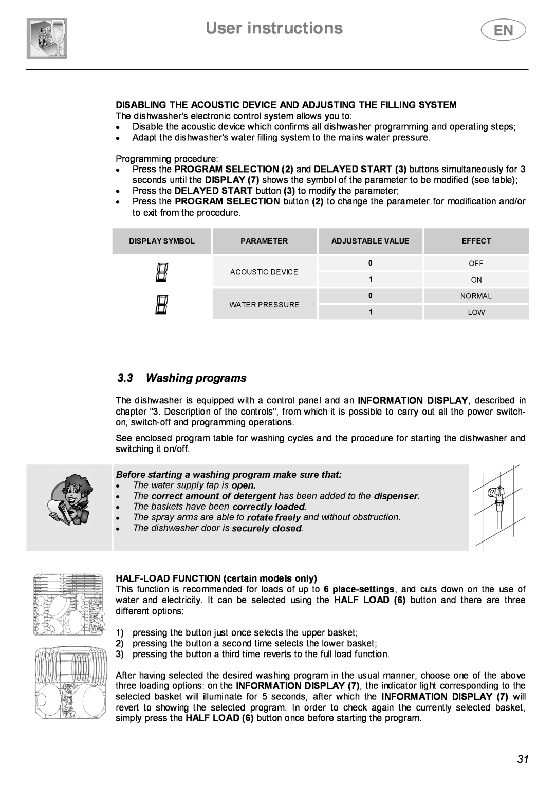 Smeg BL1S, BL2S User instructions, 3.3Washing programs, Before starting a washing program make sure that 
