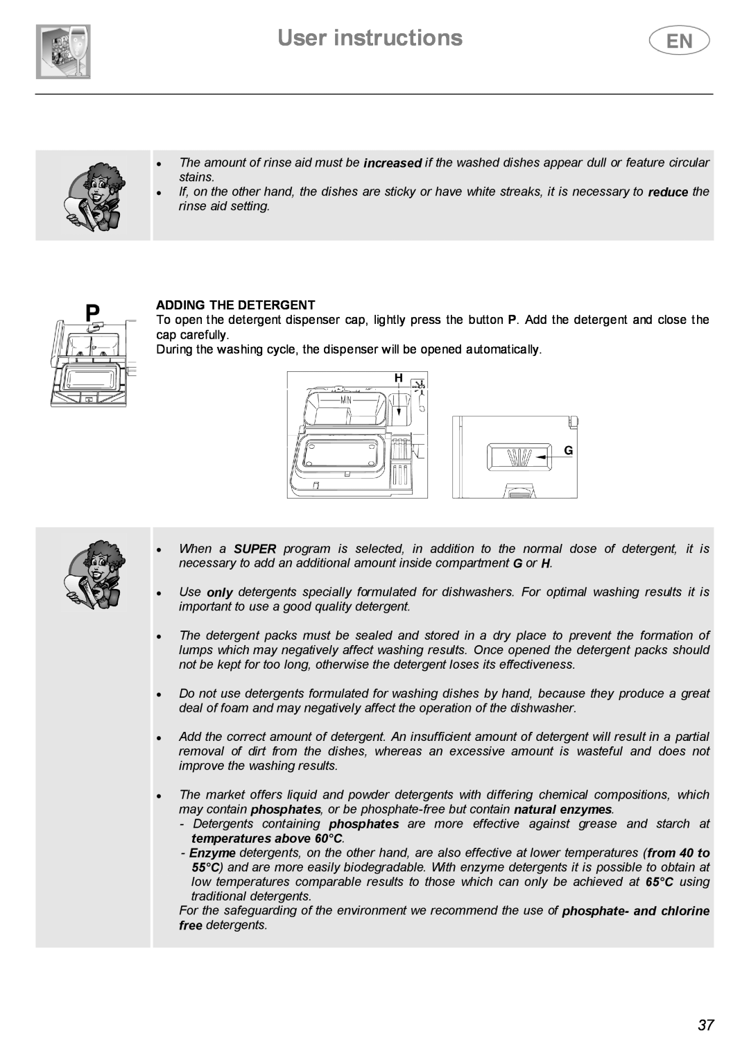 Smeg BL1S, BL2S instruction manual User instructions, Adding The Detergent 