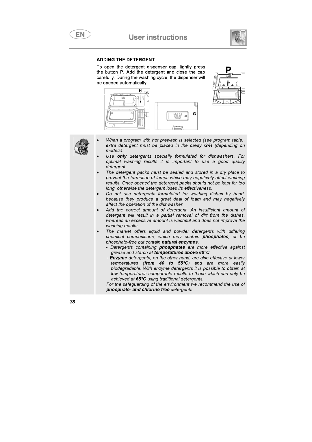 Smeg BLV1R instruction manual Adding The Detergent, User instructions 