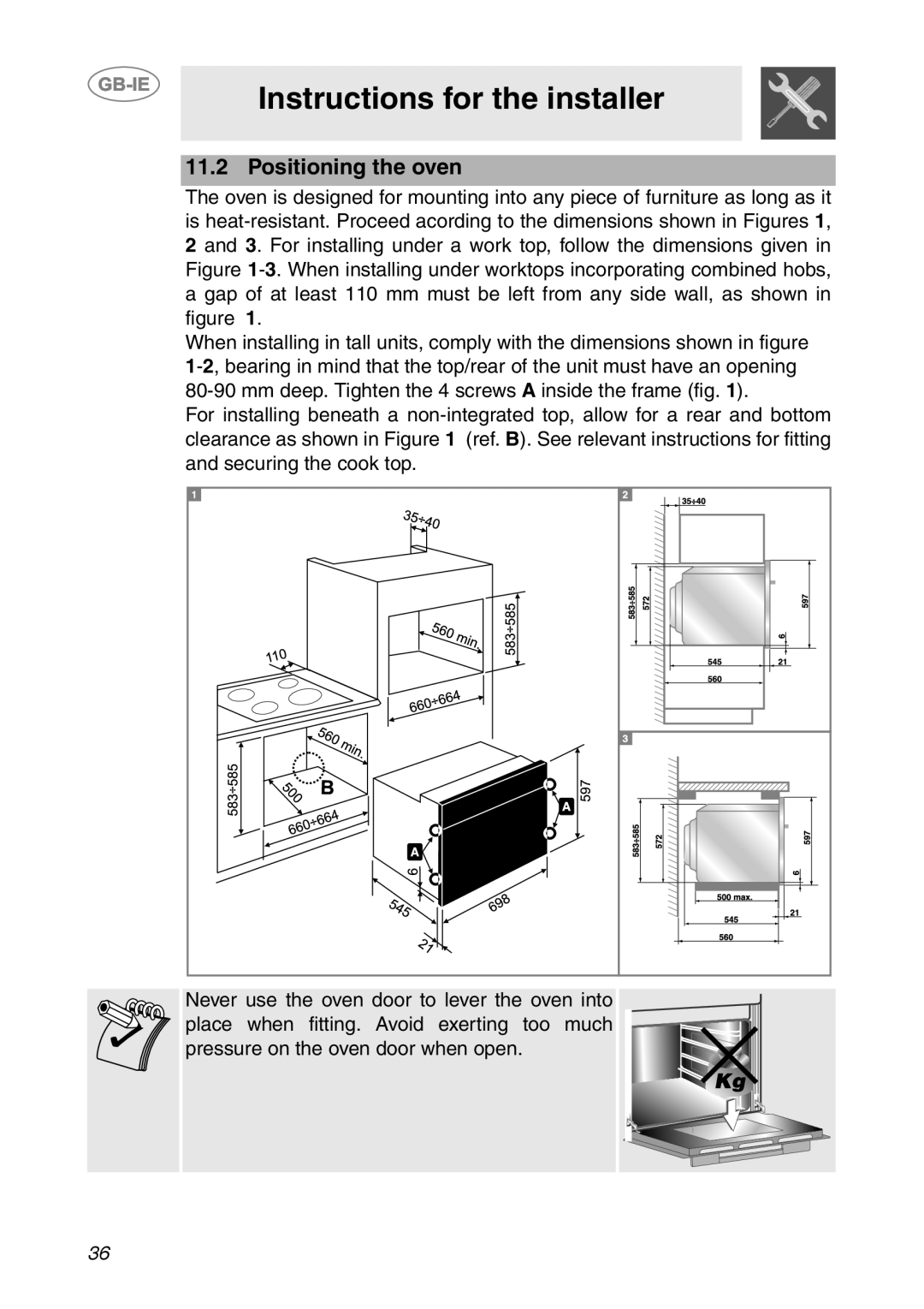 Smeg Built-in Microwave Oven manual Positioning the oven 