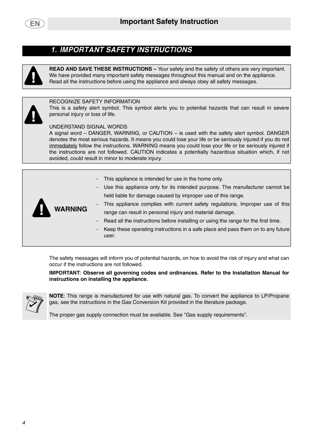 Smeg C6GGXU important safety instructions Important Safety Instructions 