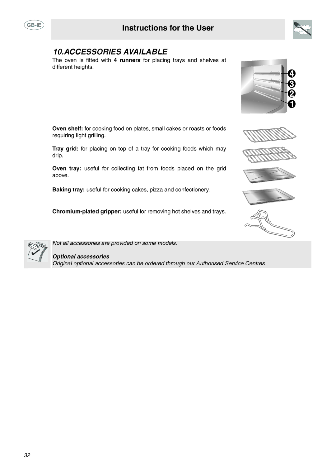 Smeg C6GMX manual Accessories Available 