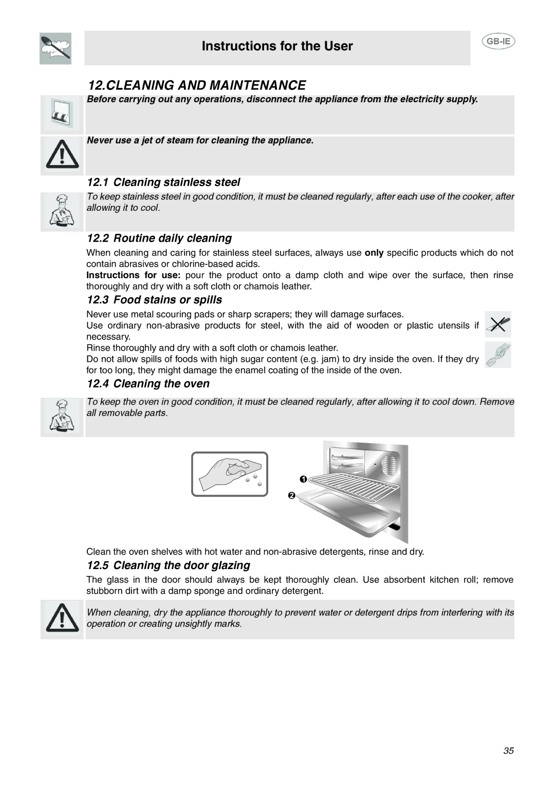 Smeg C6GMX manual Cleaning and Maintenance 