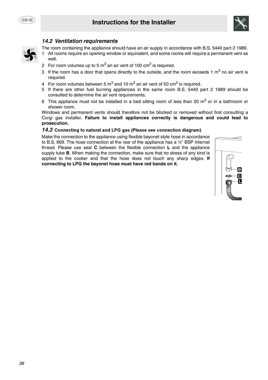 Smeg C6GMX manual Ventilation requirements 