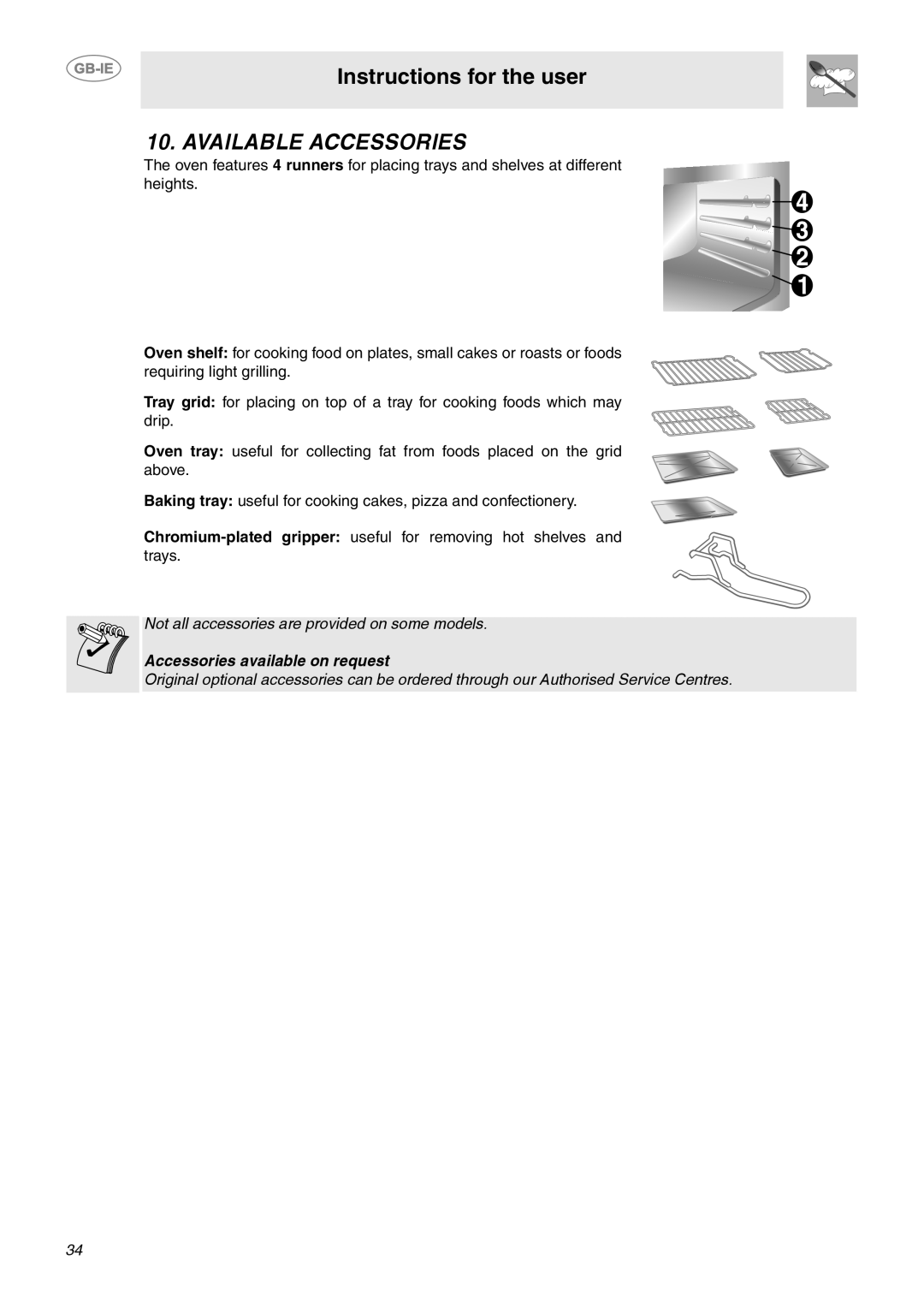 Smeg C92GMX manual Available Accessories 