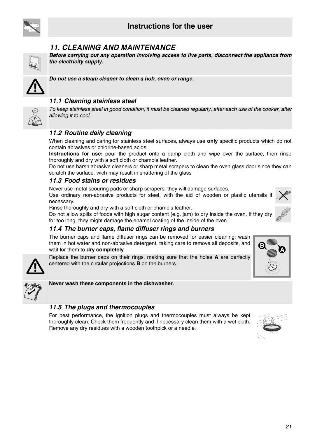 Smeg C9GMXA manual Cleaning and Maintenance 