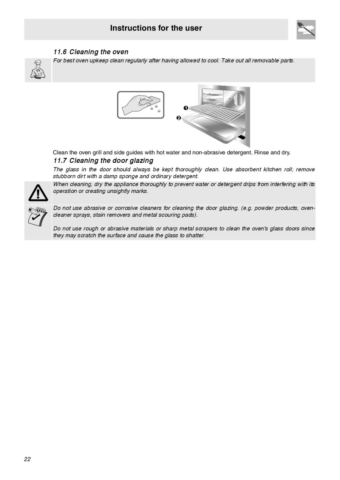 Smeg C9GMXA manual Cleaning the oven, Cleaning the door glazing 