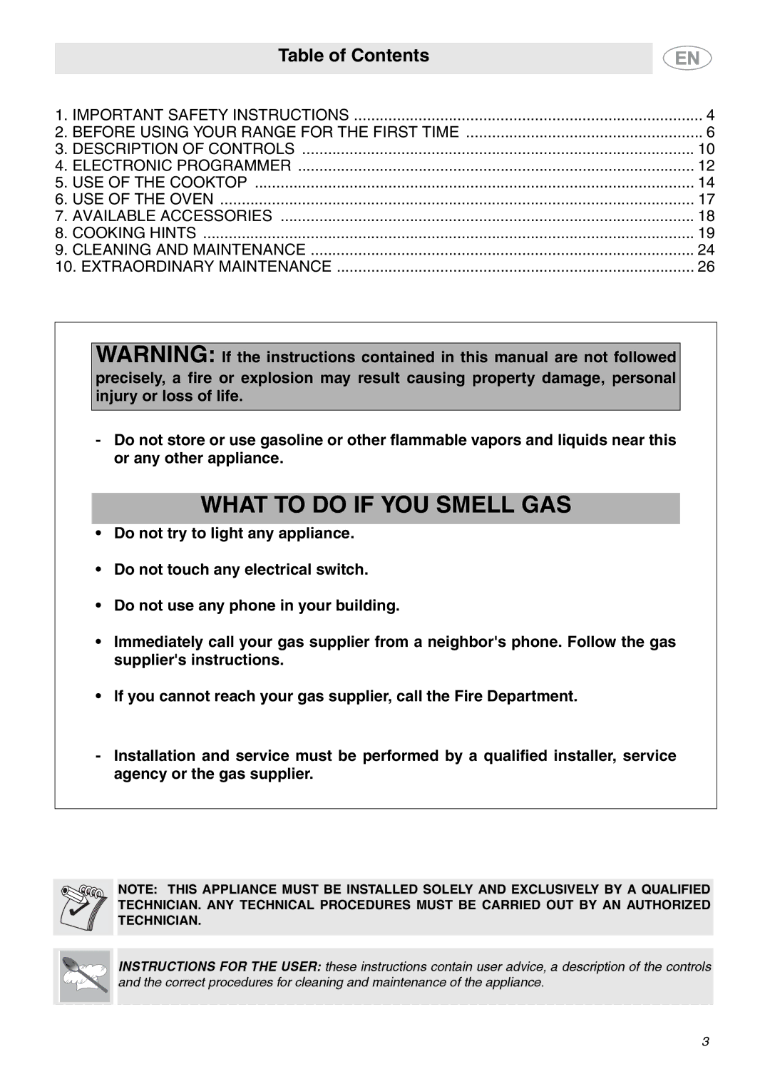 Smeg C9GMXU important safety instructions What to do if YOU Smell GAS 