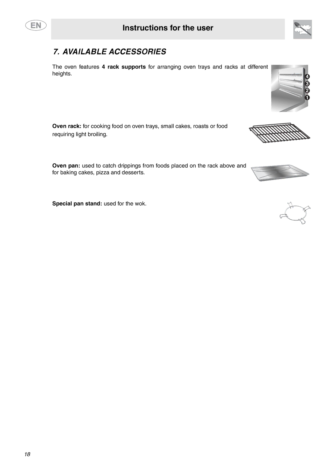 Smeg C9GMXU important safety instructions Available Accessories 