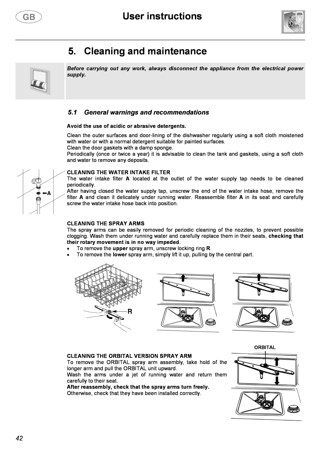 Smeg CA01-1 instruction manual User instructions 5. Cleaning and maintenance, 5.1General warnings and recommendations 