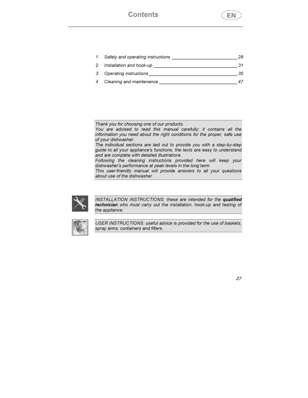 Smeg CA01-3 instruction manual Contents 