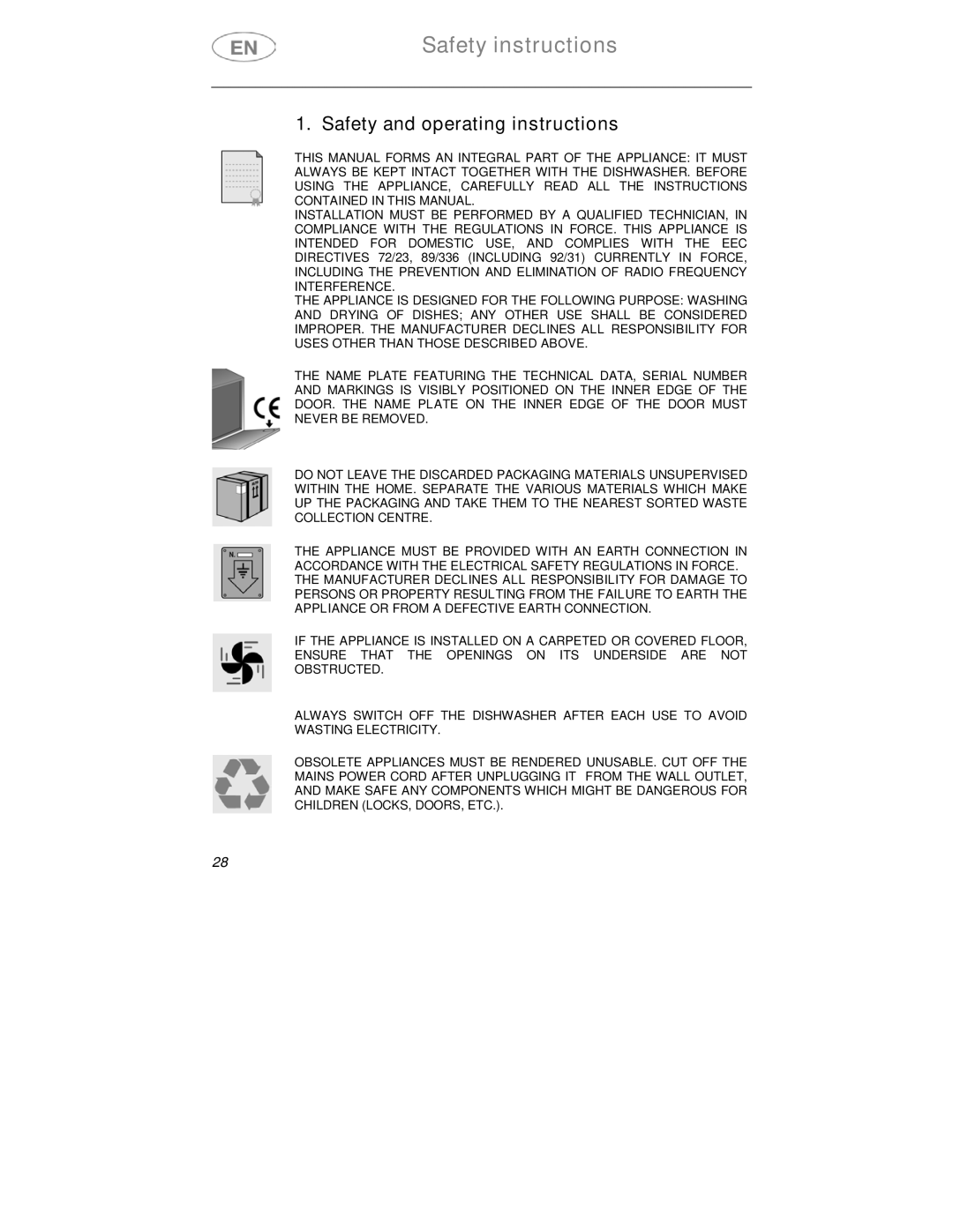 Smeg CA01-3 instruction manual Safety instructions, Safety and operating instructions 