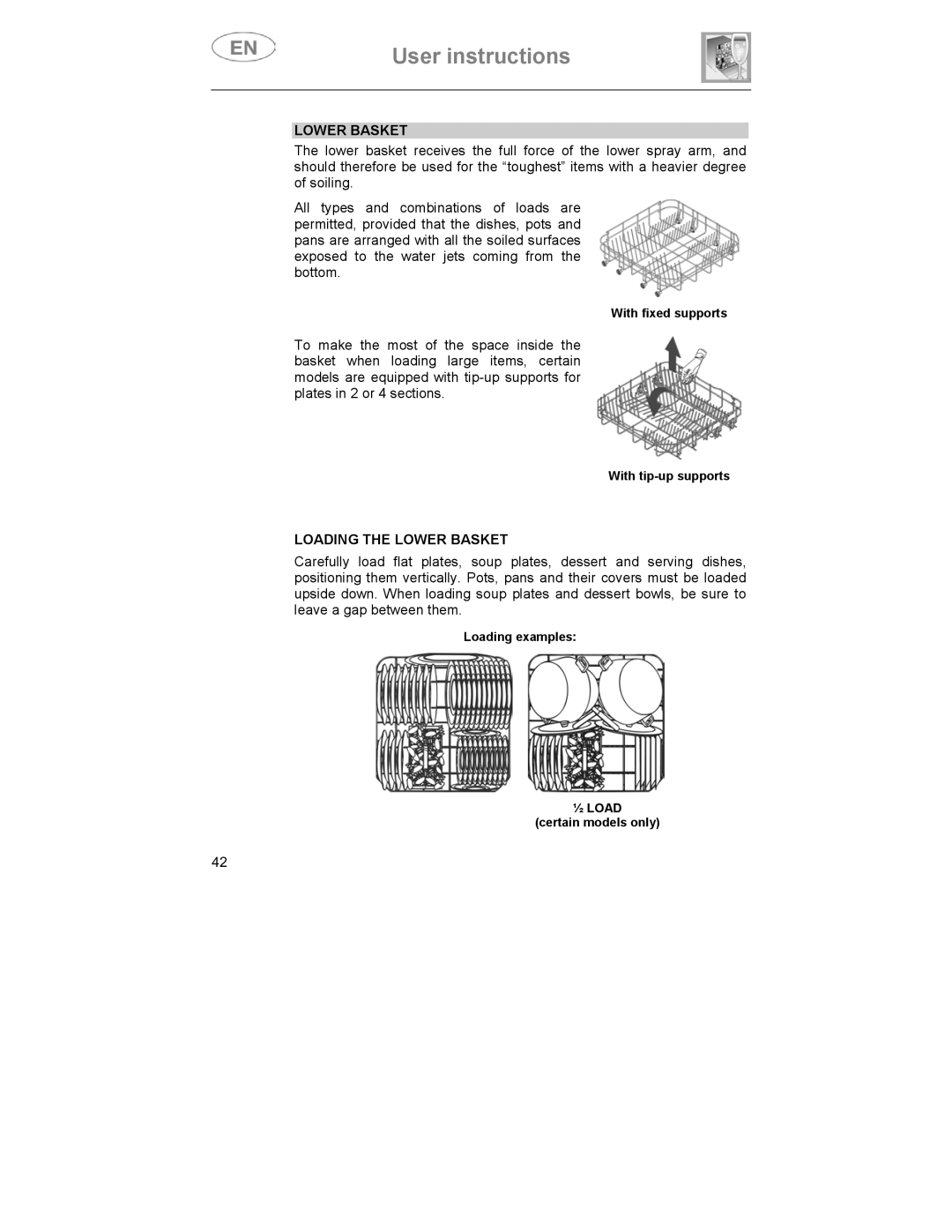 Smeg CA01-3 instruction manual Loading the Lower Basket 