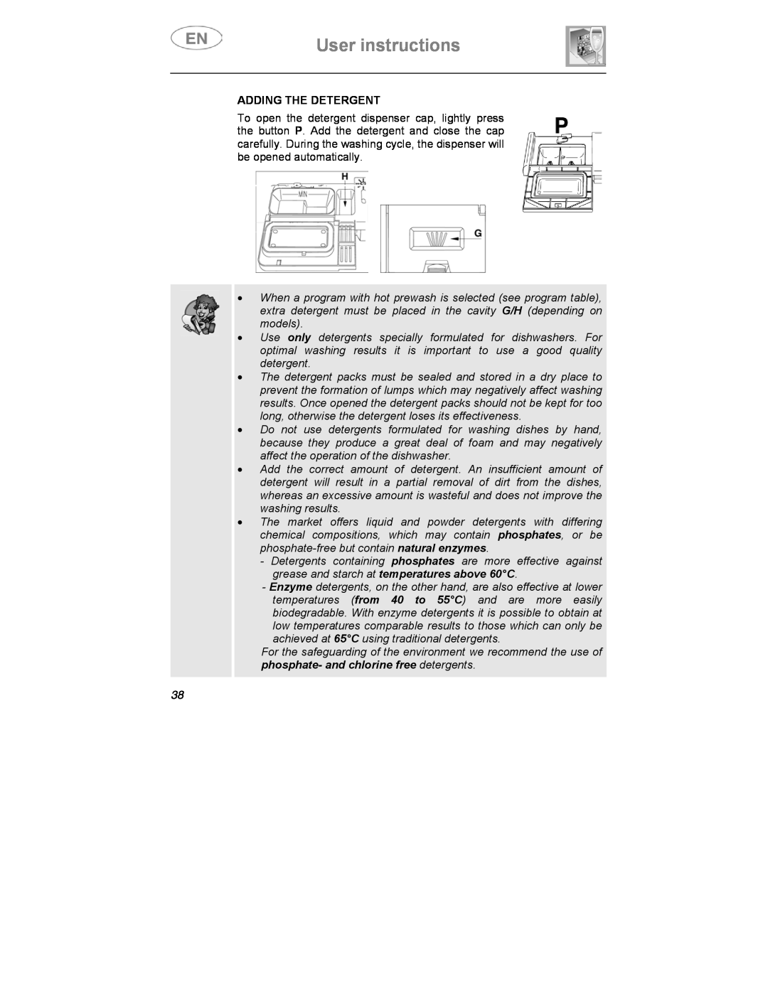 Smeg CA01-3 instruction manual User instructions, Adding The Detergent 