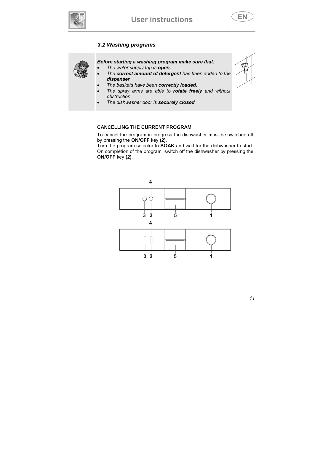 Smeg CA01-5, CA01-4, CA01S manual Washing programs, Cancelling the Current Program 