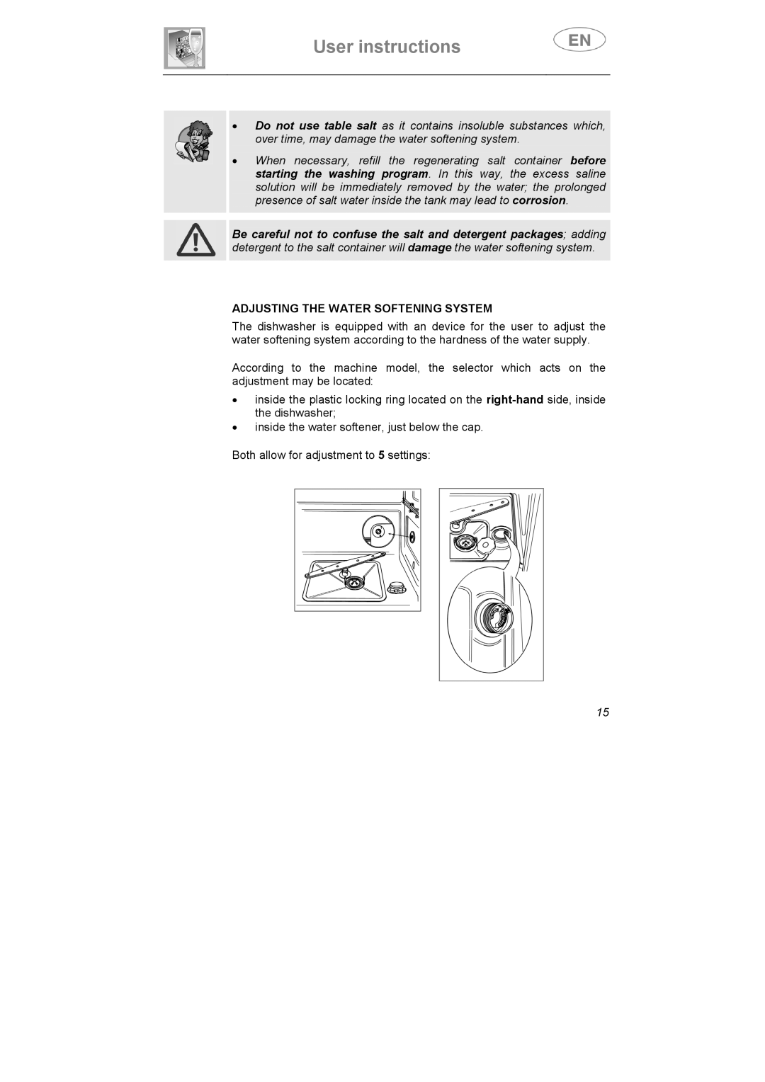 Smeg CA01-4, CA01-5, CA01S manual Adjusting the Water Softening System 