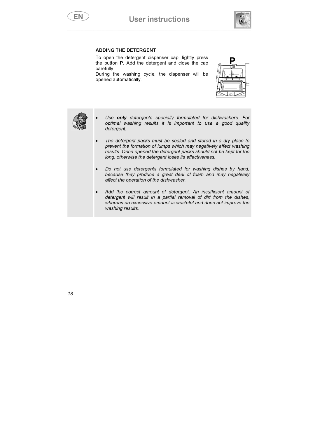 Smeg CA01-4, CA01-5, CA01S manual Adding the Detergent 