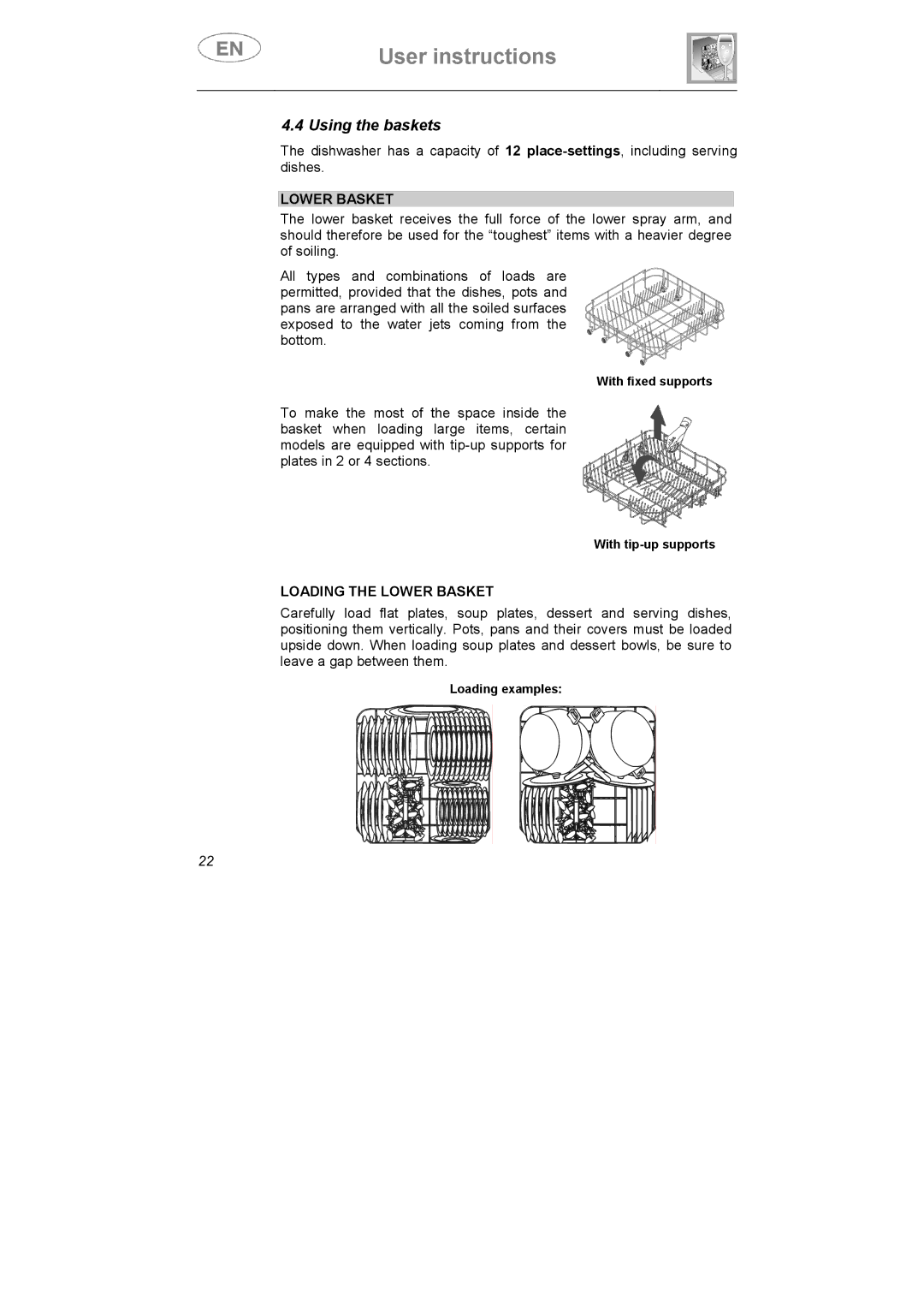 Smeg CA01S, CA01-5, CA01-4 manual Using the baskets, Loading the Lower Basket 