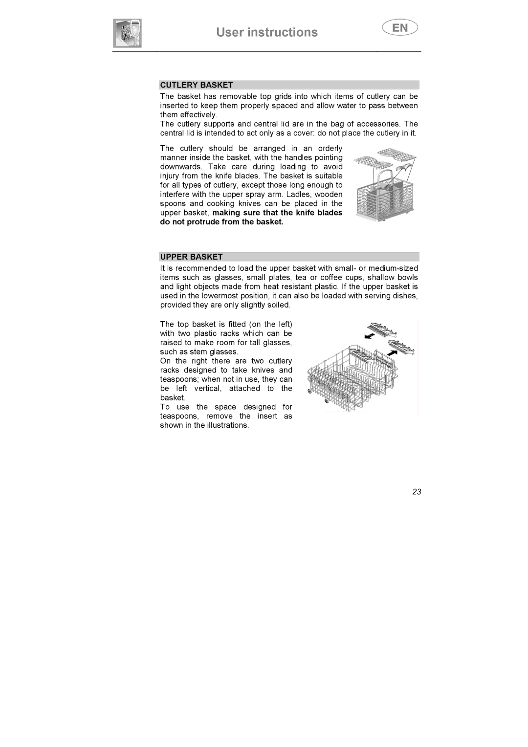 Smeg CA01-5, CA01-4, CA01S manual Cutlery Basket, Upper Basket 