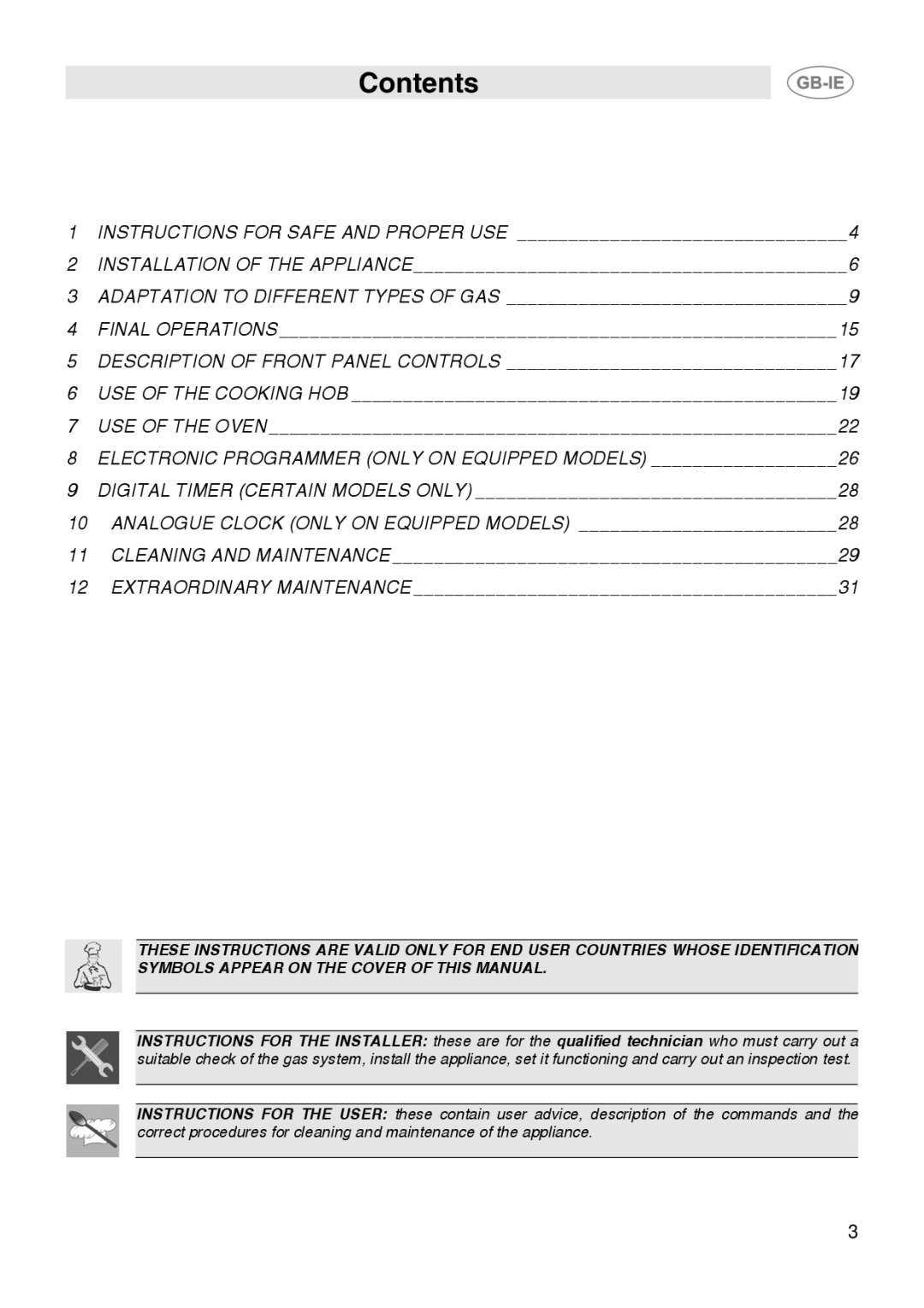 Smeg CB61IR, CB61ME manual Contents 