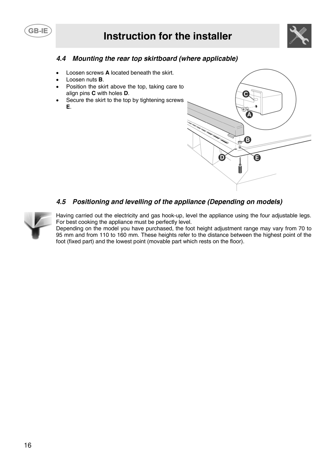 Smeg CB61ME, CB61IR manual Mounting the rear top skirtboard where applicable 