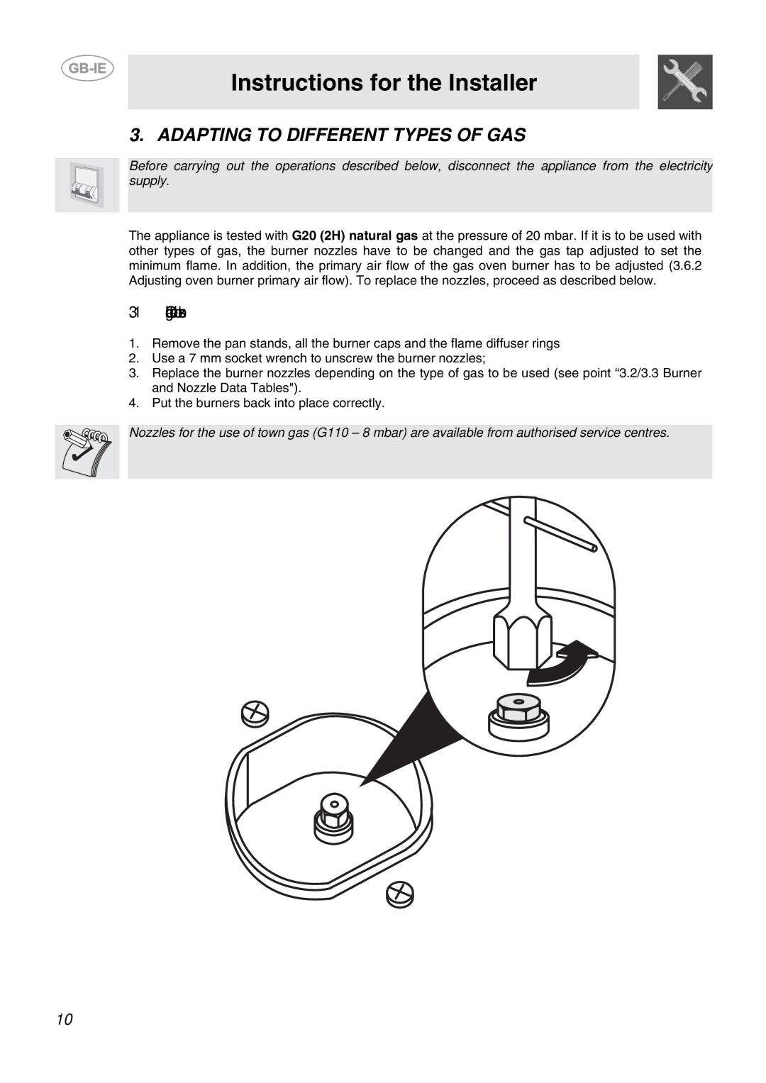 Smeg CB61VES manual Adapting to Different Types of GAS, Changing the hob nozzles 