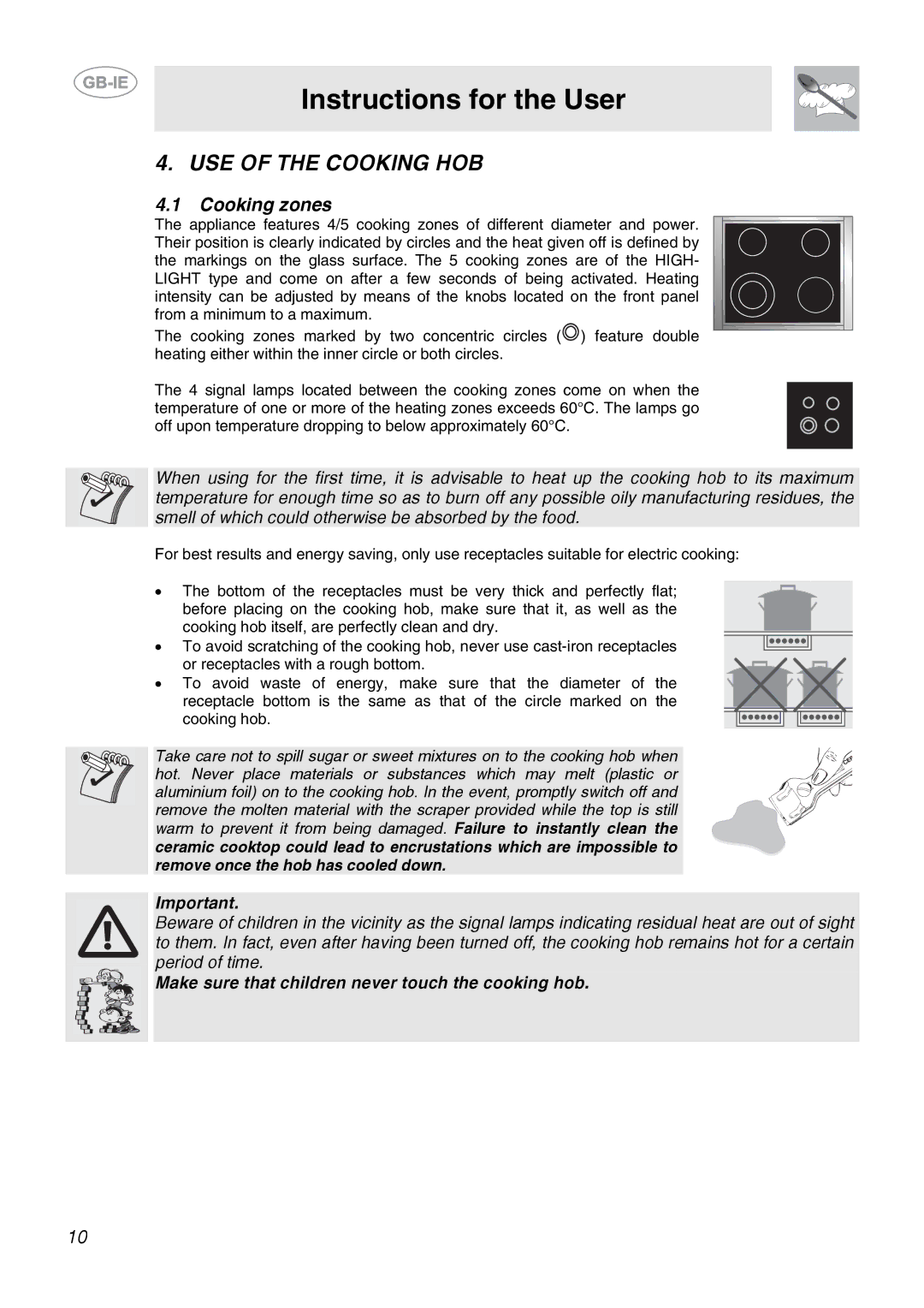 Smeg CB66CES1 manual USE of the Cooking HOB, Cooking zones 